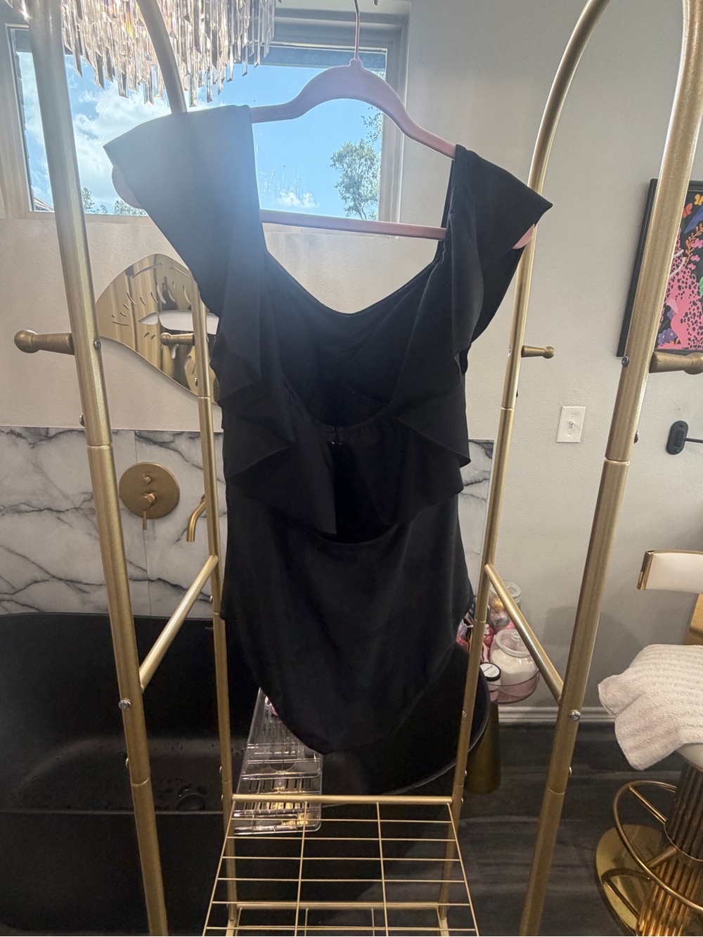 Classic Black Ruffle V-Neck One-Piece Swimsuit